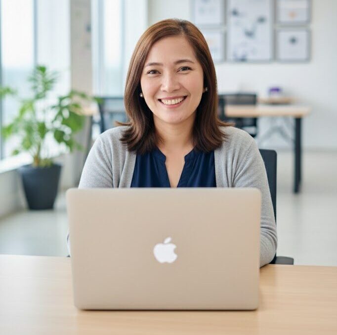 cha javellana in front of laptop